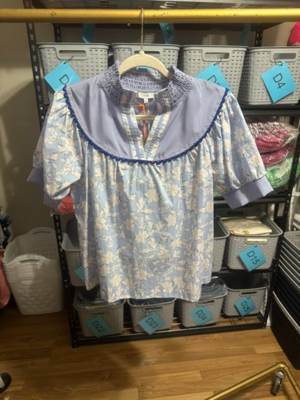 voy floral print smocked top - blue - Picture 8 of 9
